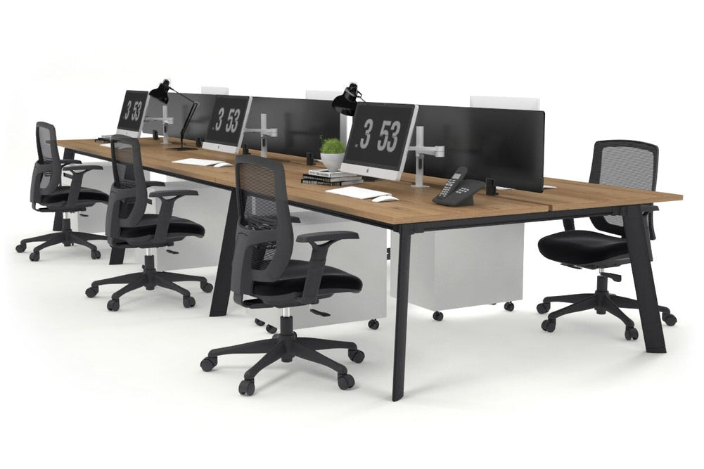 Switch - 6 Person Workstation Black Frame [1600L x 800W with Cable Scallop]-salvage oak black perspex (400H x 1500W) 