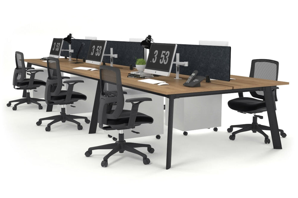 Switch - 6 Person Workstation Black Frame [1600L x 800W with Cable Scallop]-salvage oak grey acoustic perspex (400H x 1500W) 