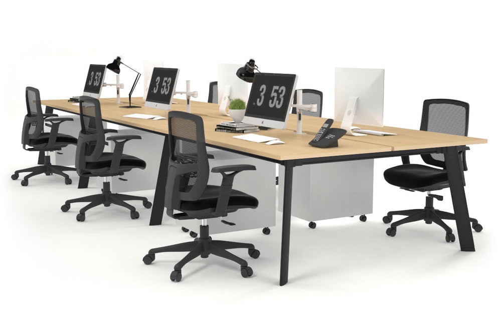 Switch - 6 Person Workstation Black Frame [1600L x 800W with Cable Scallop]-maple none 