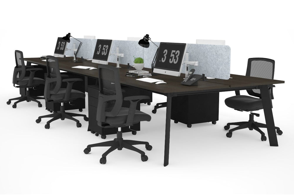 Switch - 6 Person Workstation Black Frame [1600L x 800W with Cable Scallop]-dark oak light grey acoustic panel (400H x 1600W) 