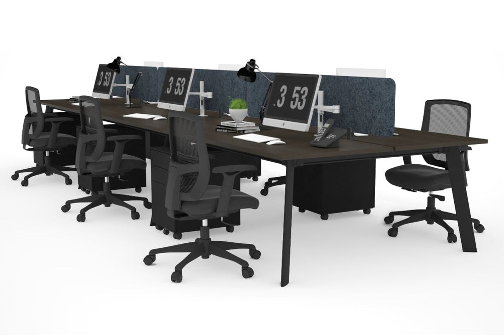 Switch - 6 Person Workstation Black Frame [1600L x 800W with Cable Scallop]-dark oak dark grey acoustic panel (400H x 1600W) 
