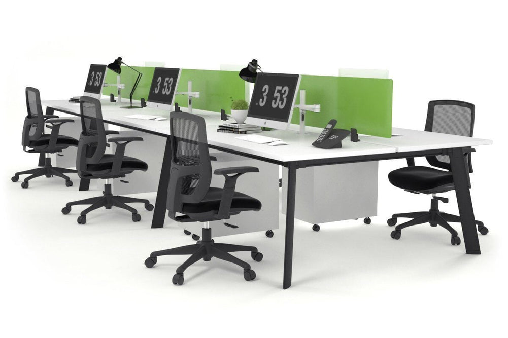 Switch - 6 Person Workstation Black Frame [1600L x 800W with Cable Scallop]-white green perspex (400H x 1500W) 
