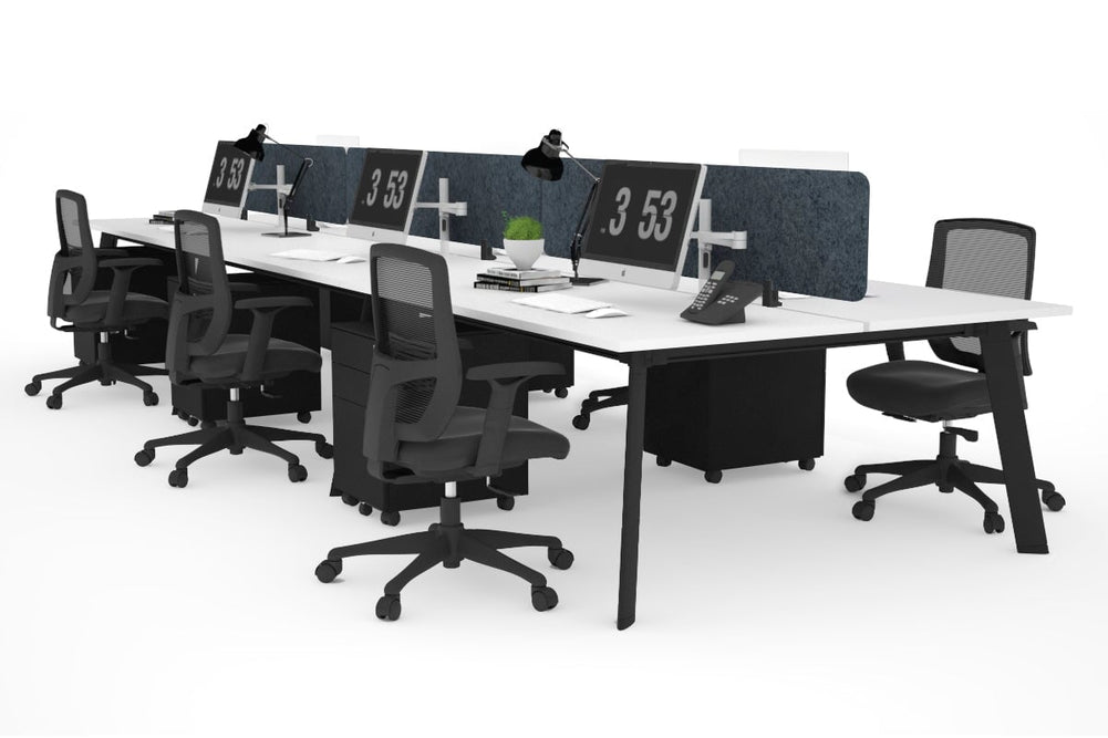 Switch - 6 Person Workstation Black Frame [1600L x 800W with Cable Scallop]-white dark grey acoustic panel (400H x 1600W) 