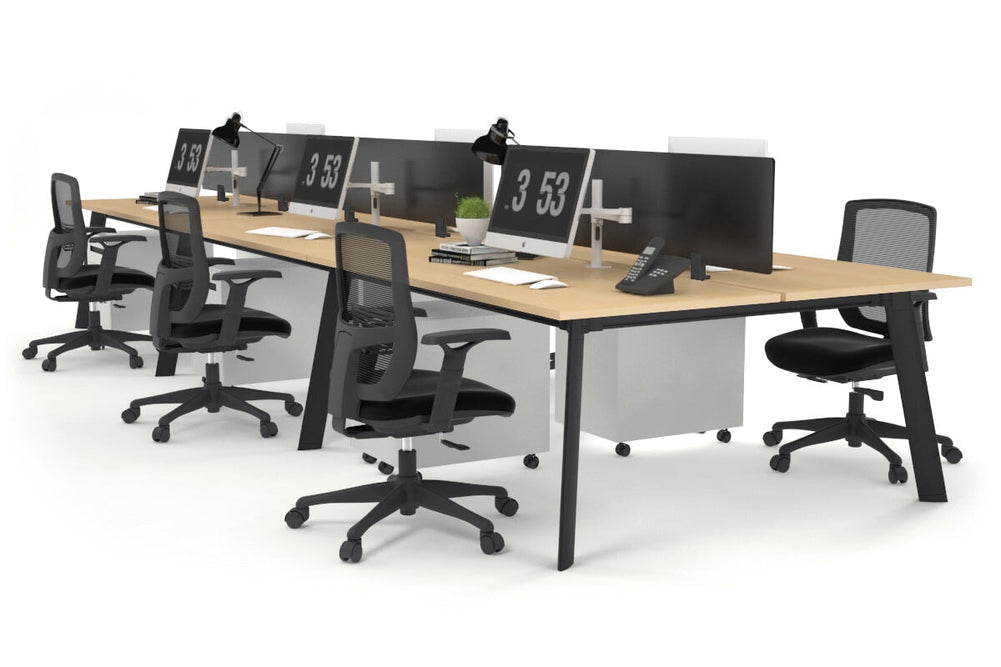 Switch - 6 Person Workstation Black Frame [1600L x 800W with Cable Scallop]-maple black perspex (400H x 1500W) 