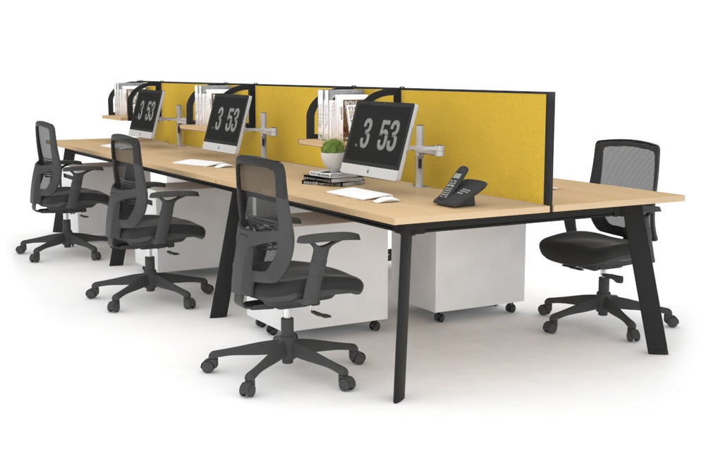 Switch - 6 Person Workstation Black Frame [1600L x 800W with Cable Scallop]-maple mustard yellow (500H x 1600W) 