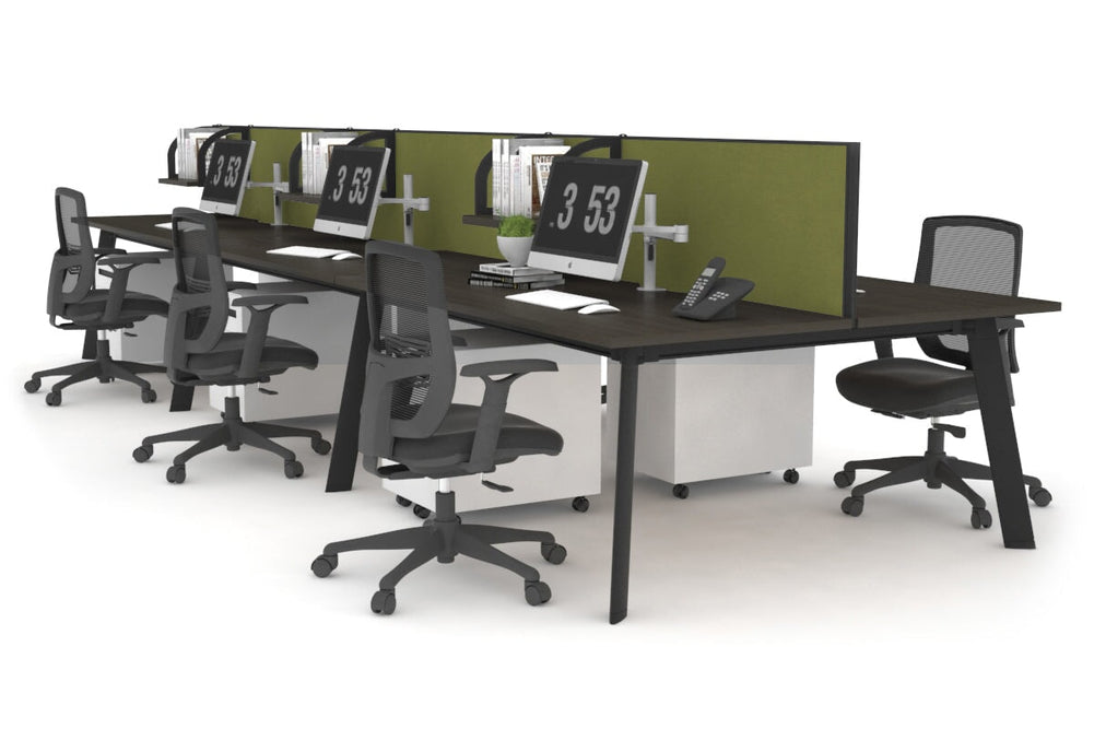 Switch - 6 Person Workstation Black Frame [1800L x 700W]-dark oak green moss (500H x 1800W) 