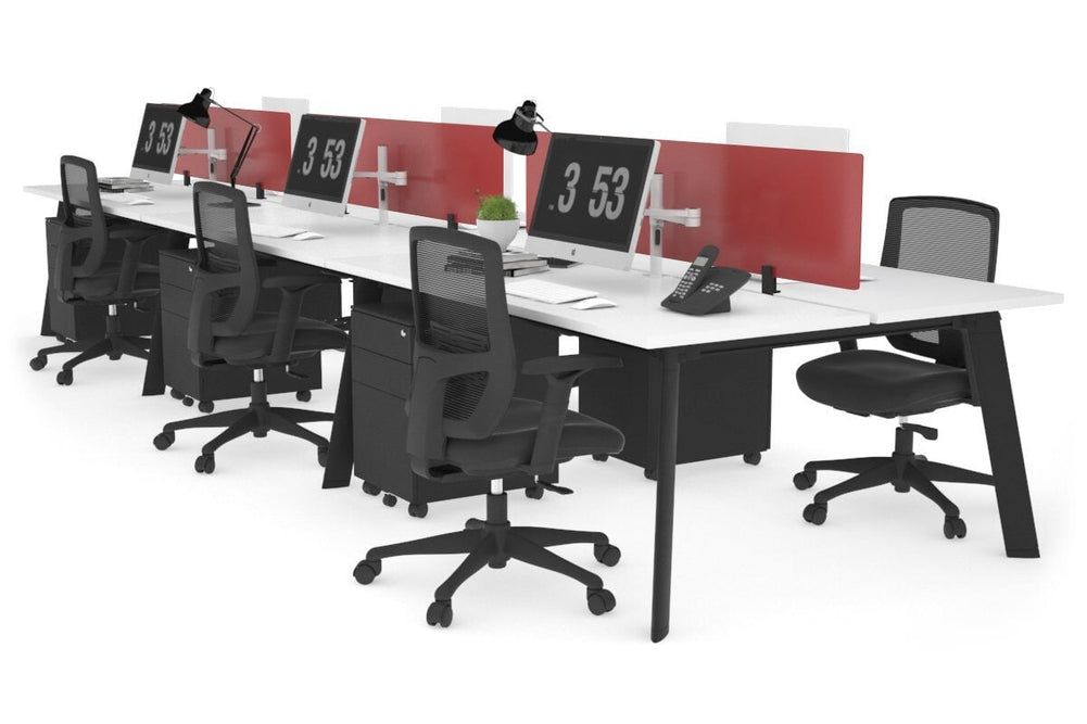 Switch - 6 Person Workstation Black Frame [1800L x 700W]-white red perspex (400H x 1500W) 
