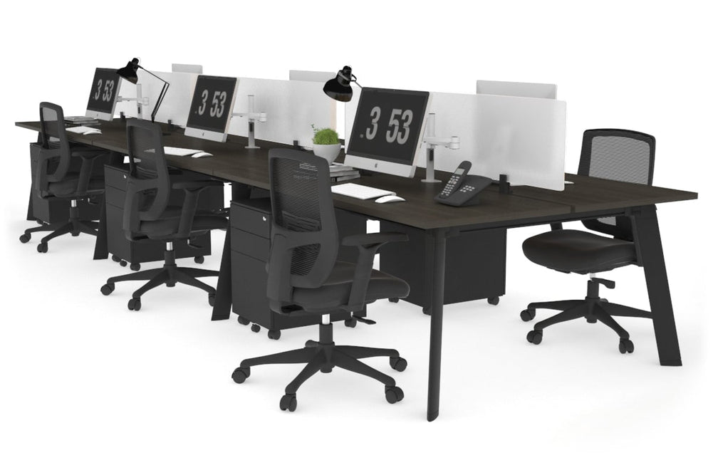 Switch - 6 Person Workstation Black Frame [1800L x 700W]-dark oak white perspex (400H x 1500W) 