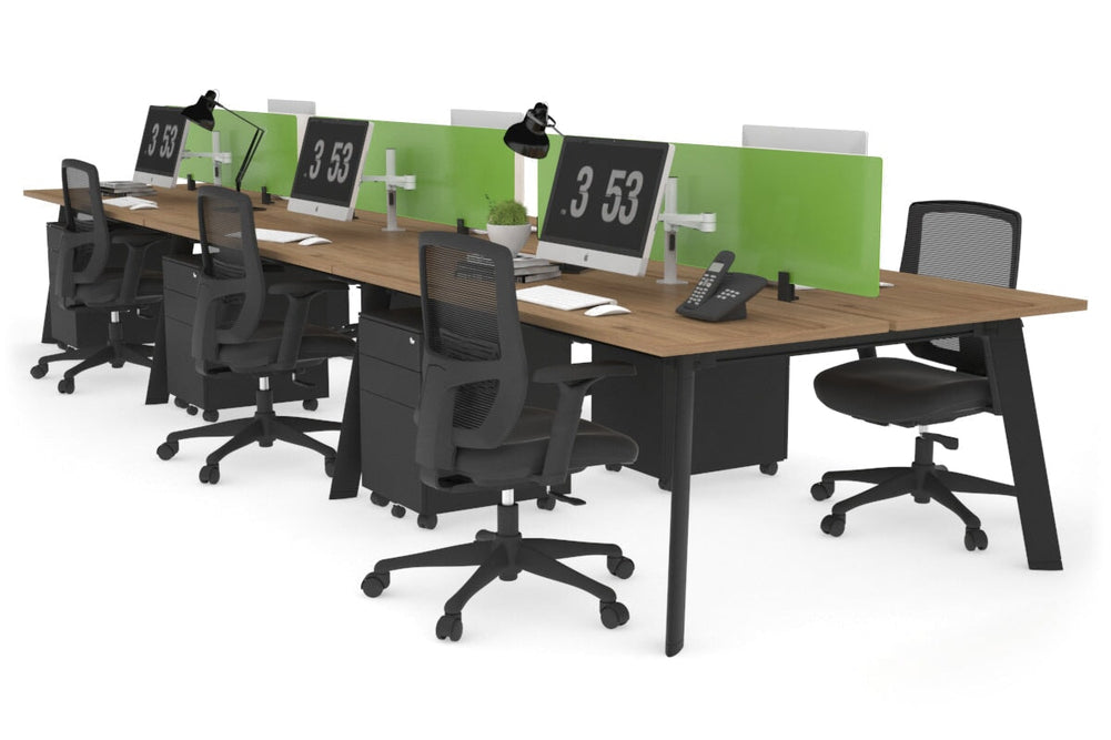 Switch - 6 Person Workstation Black Frame [1800L x 700W]-salvage oak green perspex (400H x 1500W) 
