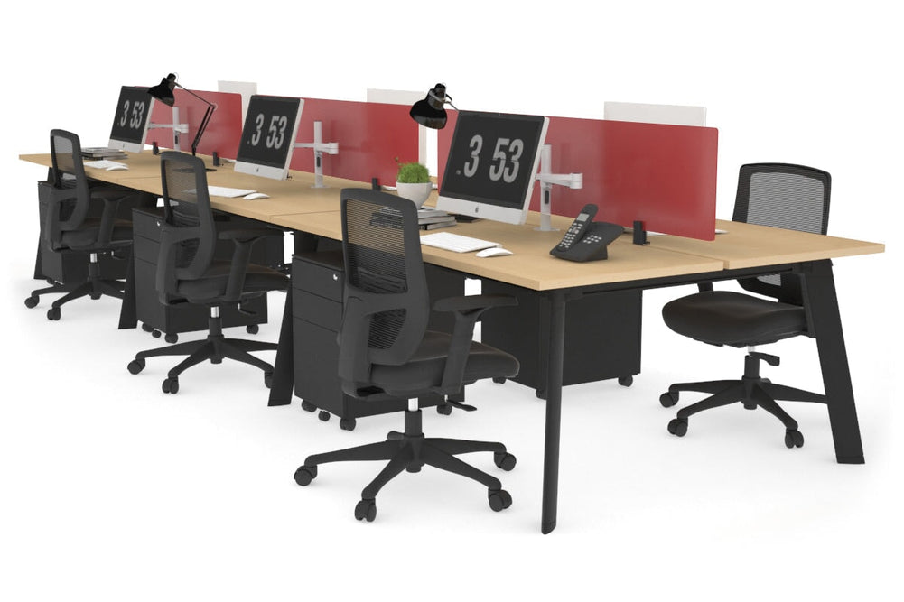 Switch - 6 Person Workstation Black Frame [1800L x 700W]-maple red perspex (400H x 1500W) 