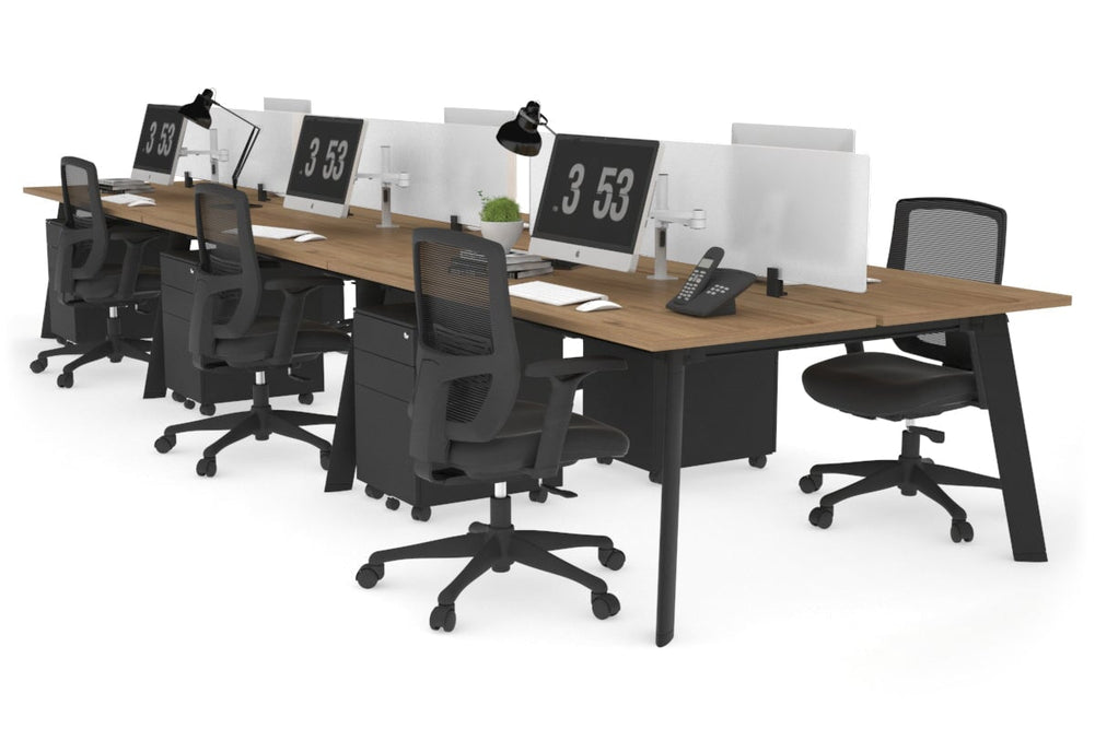 Switch - 6 Person Workstation Black Frame [1800L x 700W]-salvage oak white perspex (400H x 1500W) 