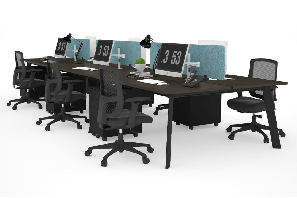 Switch - 6 Person Workstation Black Frame [1800L x 800W with Cable Scallop]-dark oak blue acoustic panel (400H x 1600W) 