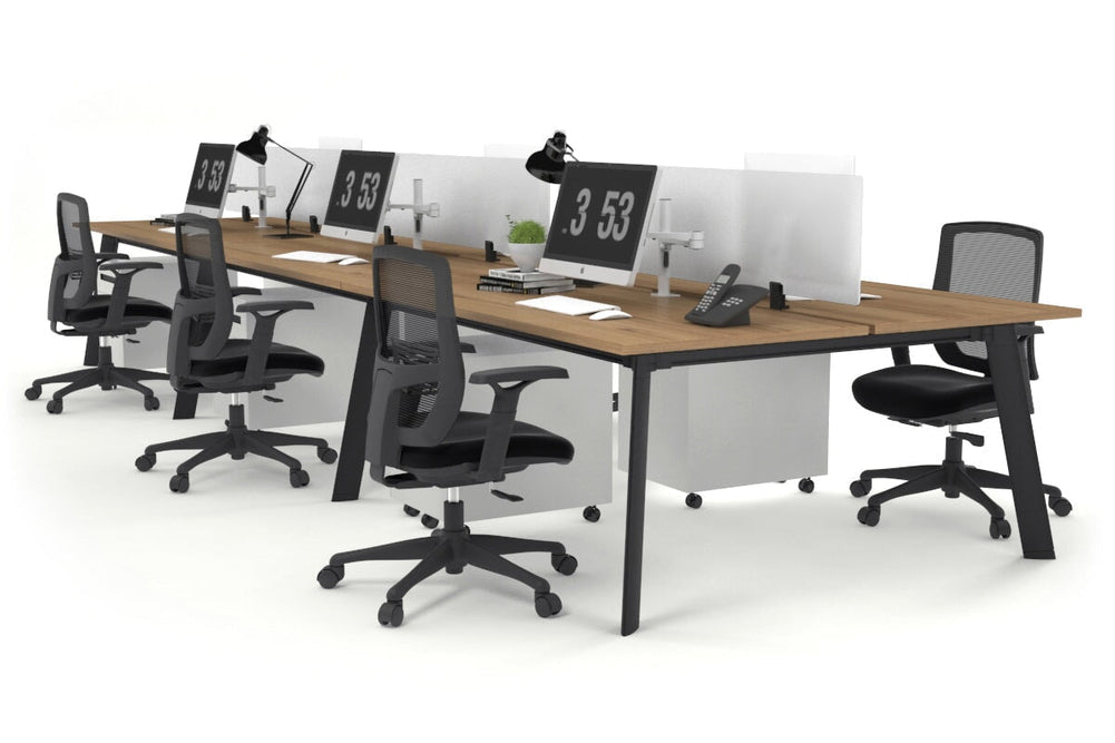 Switch - 6 Person Workstation Black Frame [1800L x 800W with Cable Scallop]-salvage oak white perspex (400H x 1500W) 