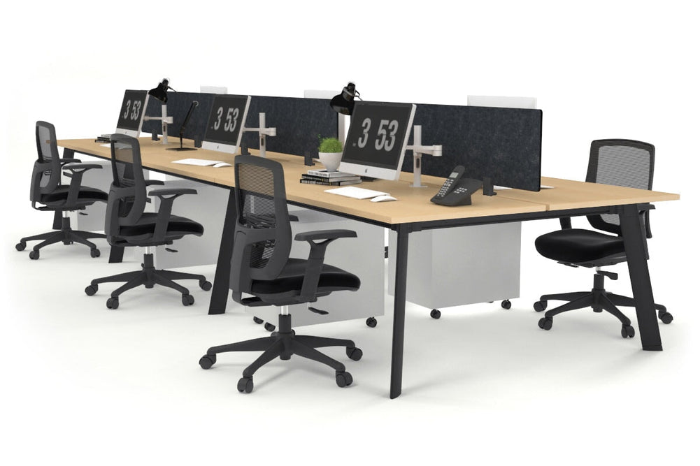 Switch - 6 Person Workstation Black Frame [1800L x 800W with Cable Scallop]-maple grey acoustic perspex (400H x 1500W) 