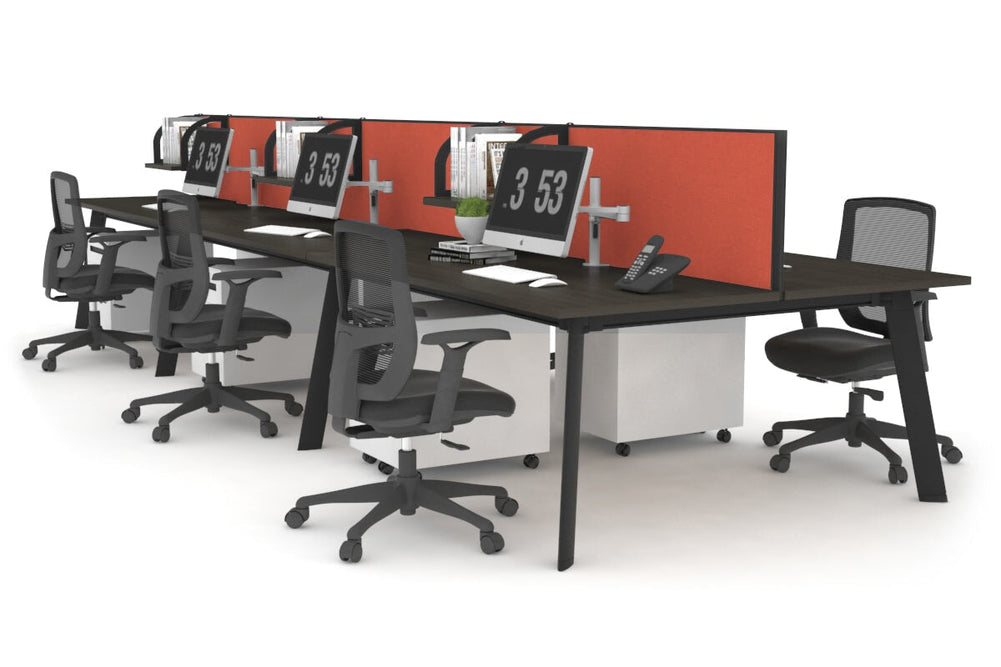 Switch - 6 Person Workstation Black Frame [1800L x 800W with Cable Scallop]-dark oak orange squash (500H x 1800W) 