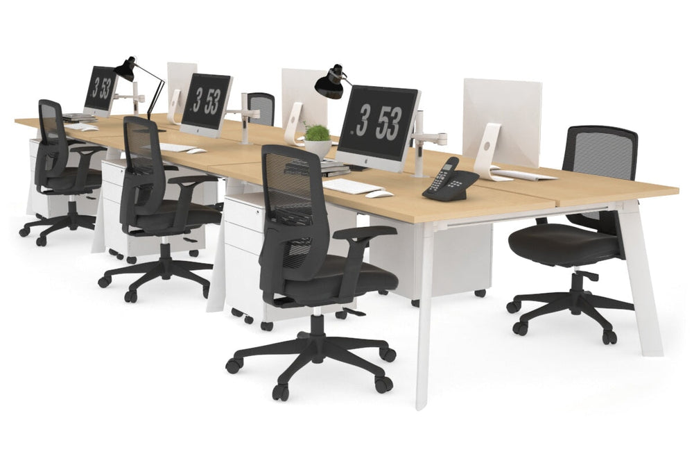 Switch - 6 Person Workstation White Frame [1200L x 700W]-maple none 