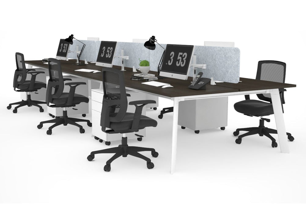 Switch - 6 Person Workstation White Frame [1200L x 700W]-dark oak light grey acoustic panel (400H x 1200W) 