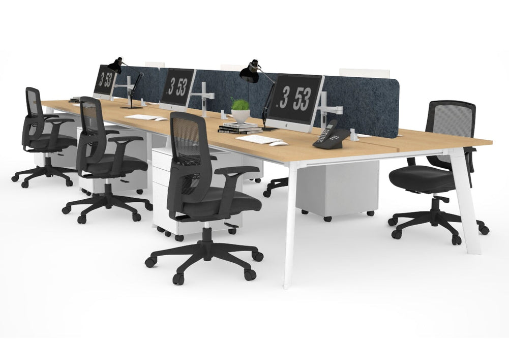 Switch - 6 Person Workstation White Frame [1200L x 700W]-maple dark grey acoustic panel (400H x 1200W) 