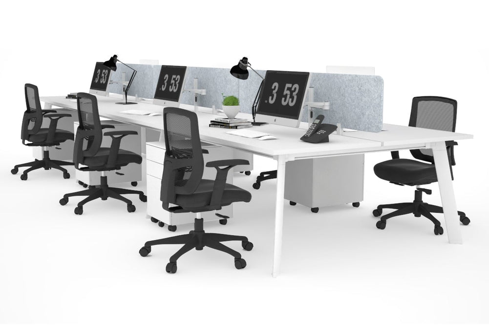 Switch - 6 Person Workstation White Frame [1200L x 700W]-white light grey acoustic panel (400H x 1200W) 
