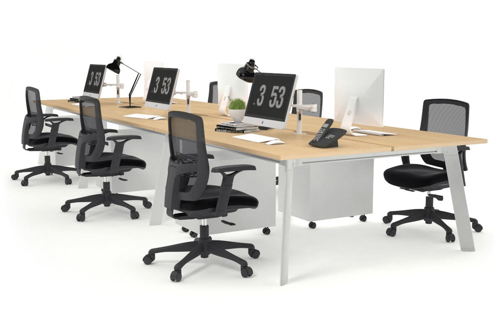 Switch - 6 Person Workstation White Frame [1200L x 800W with Cable Scallop]-maple none 