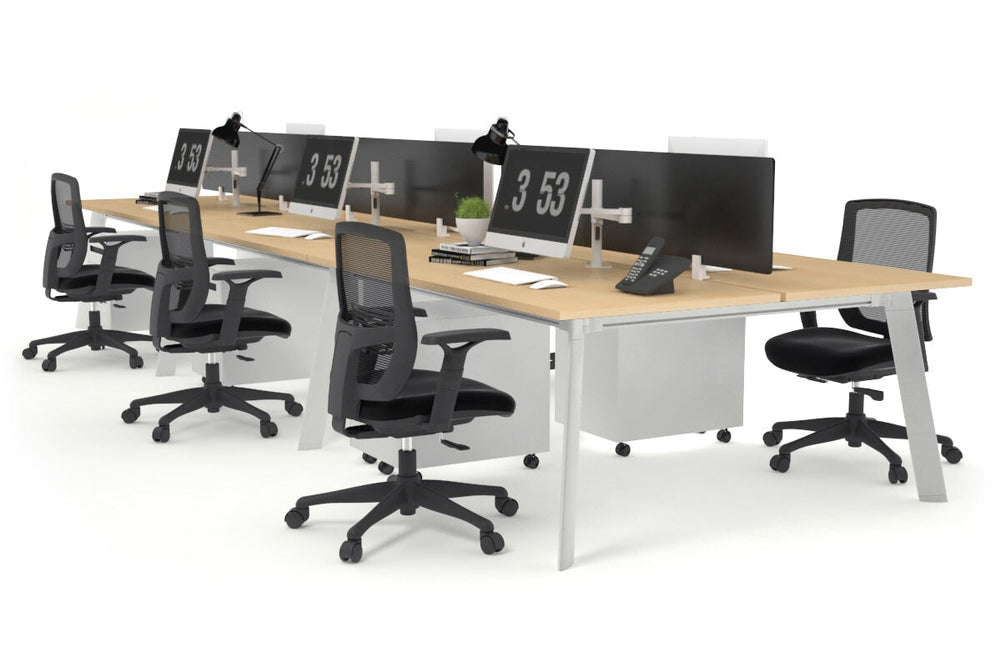 Switch - 6 Person Workstation White Frame [1200L x 800W with Cable Scallop]-maple black perspex (400H x 800W) 