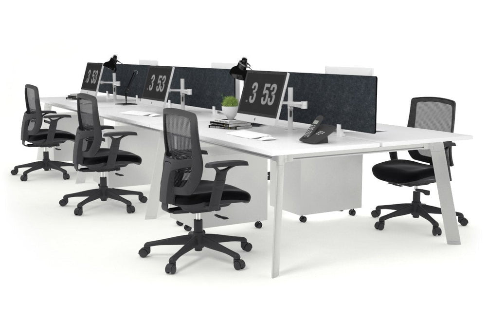 Switch - 6 Person Workstation White Frame [1200L x 800W with Cable Scallop]-white grey acoustic perspex (400H x 800W) 