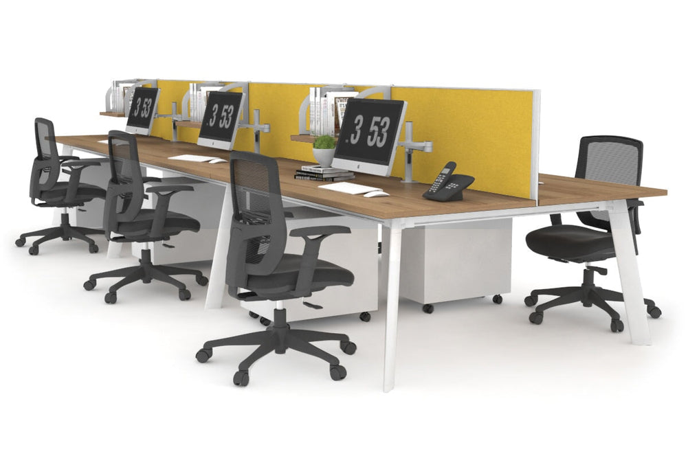 Switch - 6 Person Workstation White Frame [1200L x 800W with Cable Scallop]-salvage oak mustard yellow (500H x 1200W) 