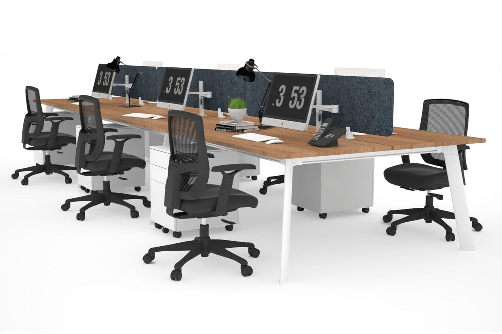 Switch - 6 Person Workstation White Frame [1200L x 800W with Cable Scallop]-salvage oak dark grey acoustic panel (400H x 1200W) 