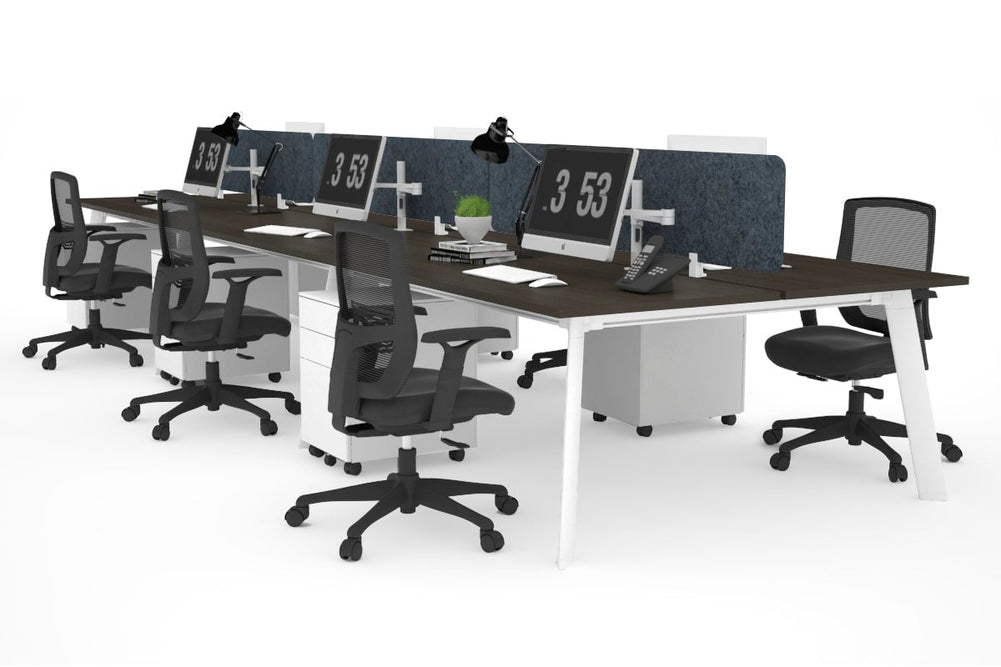 Switch - 6 Person Workstation White Frame [1200L x 800W with Cable Scallop]-dark oak dark grey acoustic panel (400H x 1200W) 