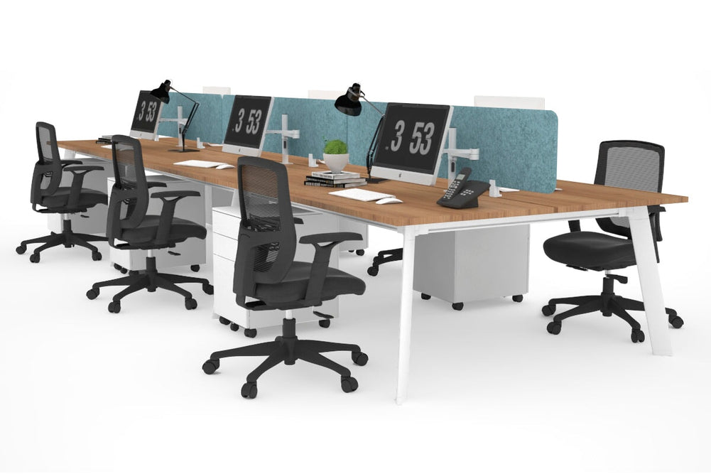 Switch - 6 Person Workstation White Frame [1200L x 800W with Cable Scallop]-salvage oak blue acoustic panel (400H x 1200W) 