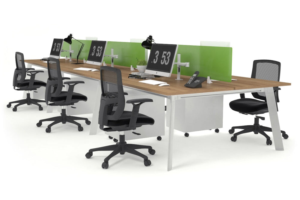 Switch - 6 Person Workstation White Frame [1400L x 700W]-salvage oak green perspex (400H x 800W) 