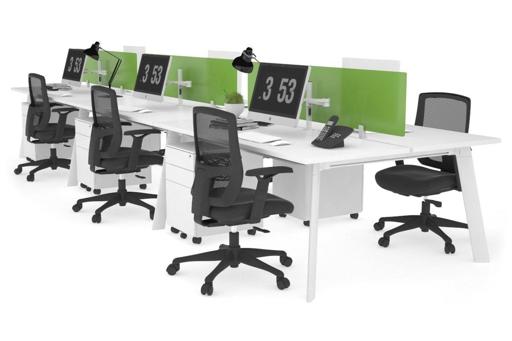 Switch - 6 Person Workstation White Frame [1400L x 700W]-white green perspex (400H x 800W) 