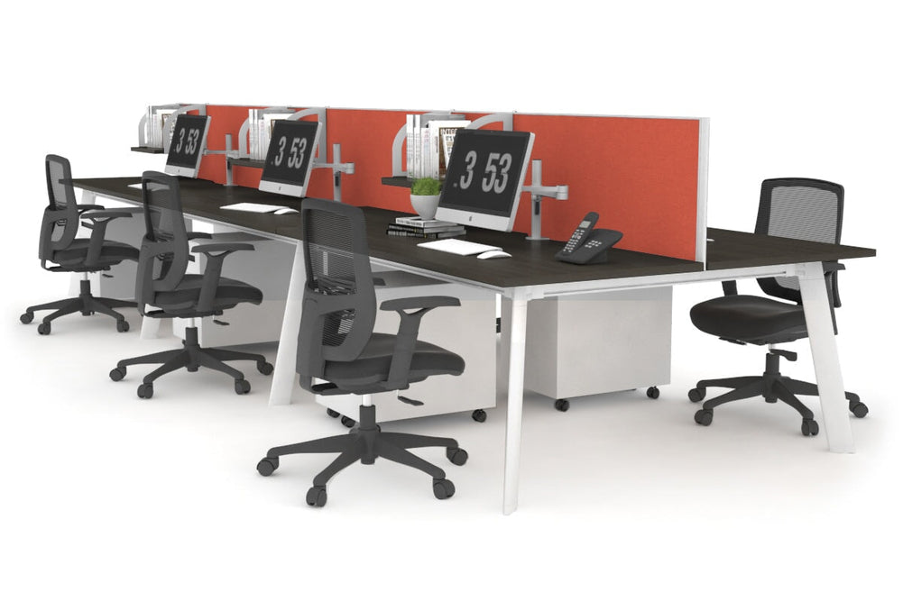 Switch - 6 Person Workstation White Frame [1400L x 700W]-dark oak orange squash (500H x 1400W) 