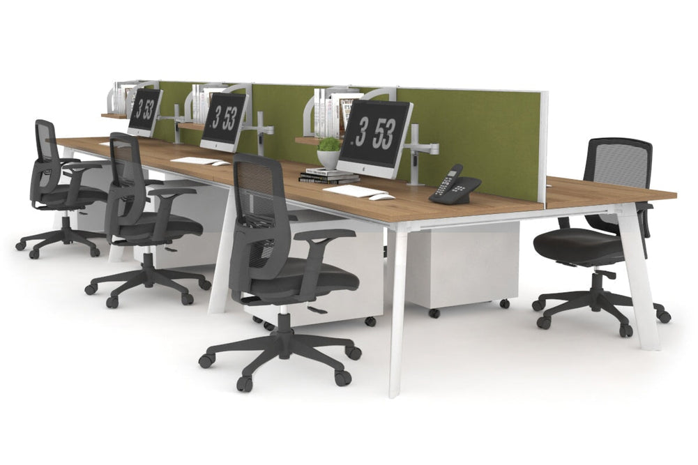 Switch - 6 Person Workstation White Frame [1400L x 700W]-salvage oak green moss (500H x 1400W) 