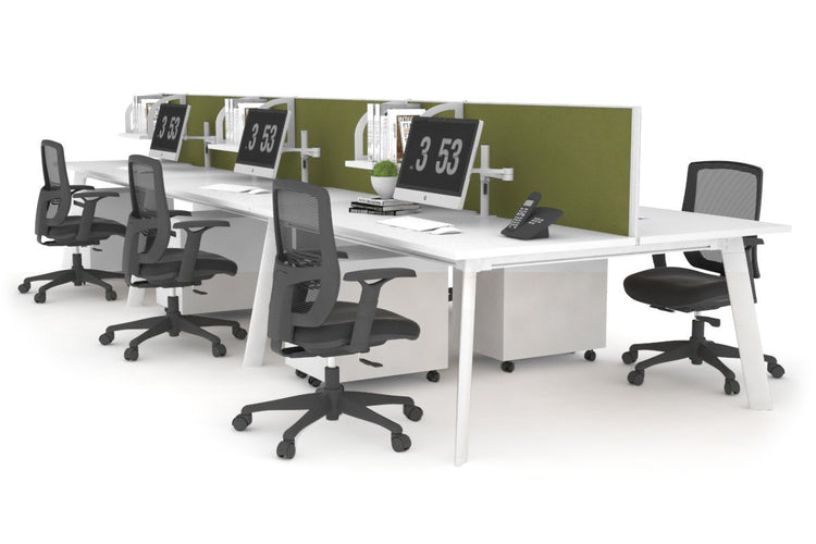 Switch - 6 Person Workstation White Frame [1400L x 800W with Cable Scallop] Jasonl white green moss (500H x 1400W) 