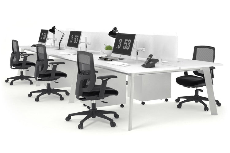Switch - 6 Person Workstation White Frame [1400L x 800W with Cable Scallop] Jasonl white white perspex (400H x 800W) 