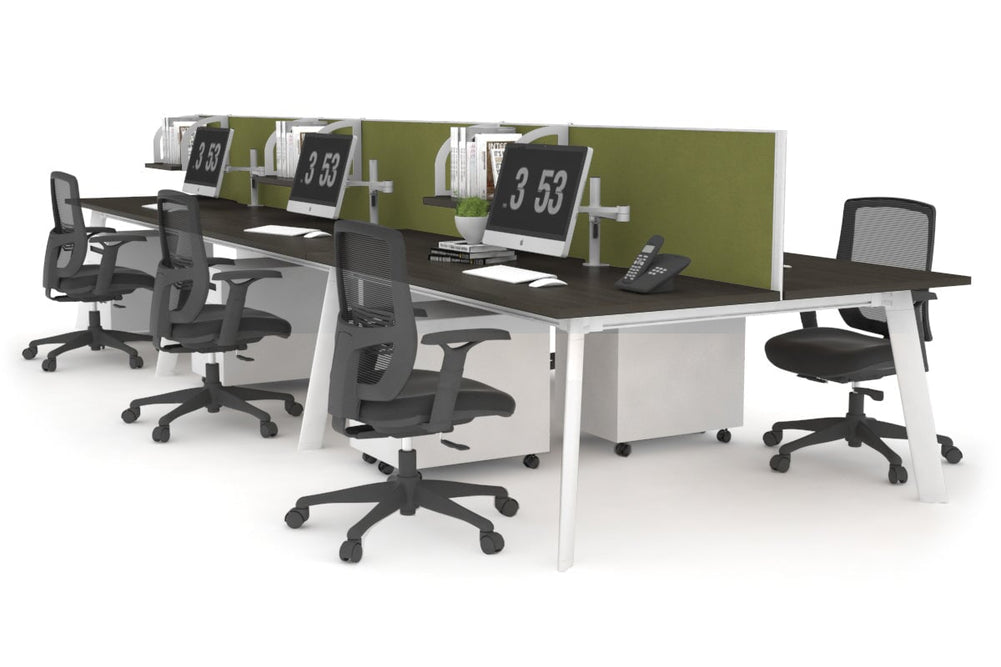 Switch - 6 Person Workstation White Frame [1400L x 800W with Cable Scallop]-dark oak green moss (500H x 1400W) 