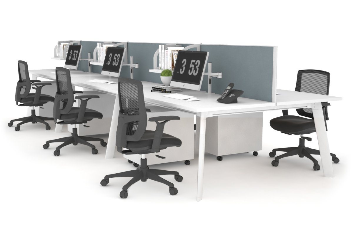 Switch - 6 Person Workstation White Frame [1400L x 800W with Cable Scallop] Jasonl white cool grey (500H x 1400W) 