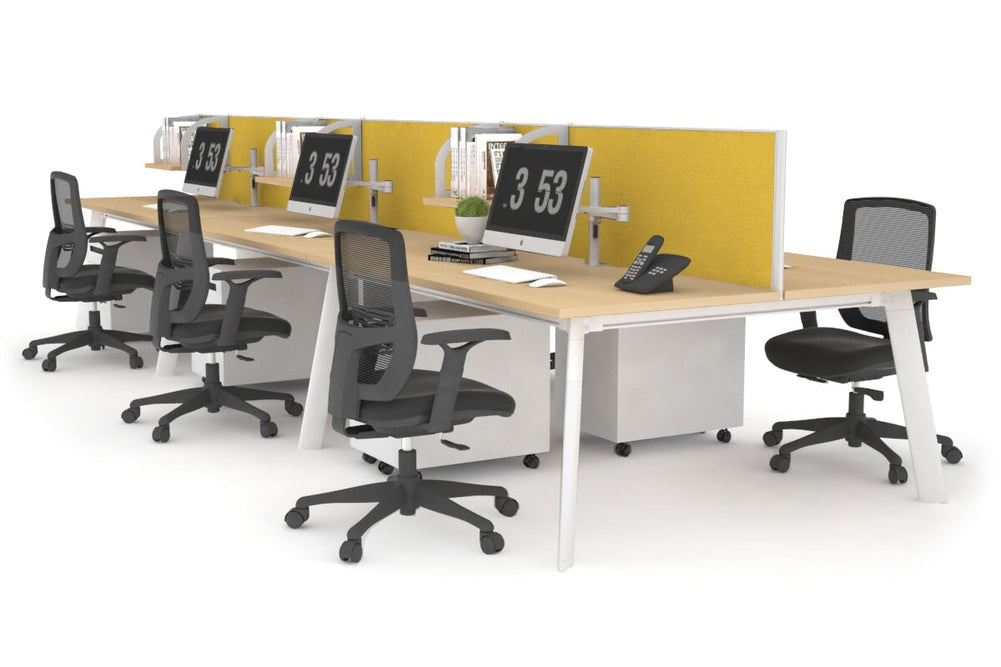 Switch - 6 Person Workstation White Frame [1400L x 800W with Cable Scallop]-maple mustard yellow (500H x 1400W) 