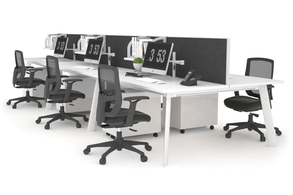 Switch - 6 Person Workstation White Frame [1400L x 800W with Cable Scallop]-white moody charcoal (500H x 1400W) 