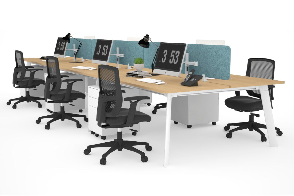 Switch - 6 Person Workstation White Frame [1600L x 700W]-maple blue echo panel (400H x 1600W) 