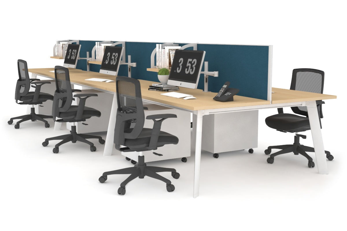 Switch - 6 Person Workstation White Frame [1600L x 700W]-maple deep blue (500H x 1600W) 