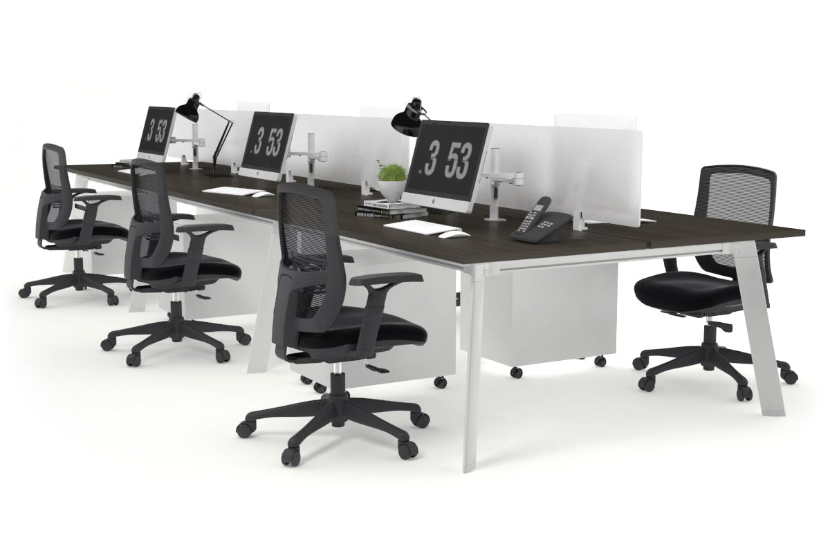Switch - 6 Person Workstation White Frame [1600L x 700W]-dark oak white perspex (400H x 1500W) 