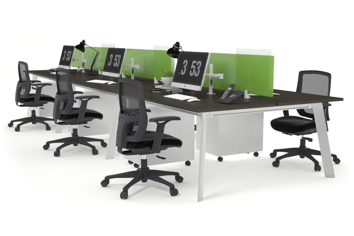 Switch - 6 Person Workstation White Frame [1600L x 700W]-dark oak green perspex (400H x 1500W) 