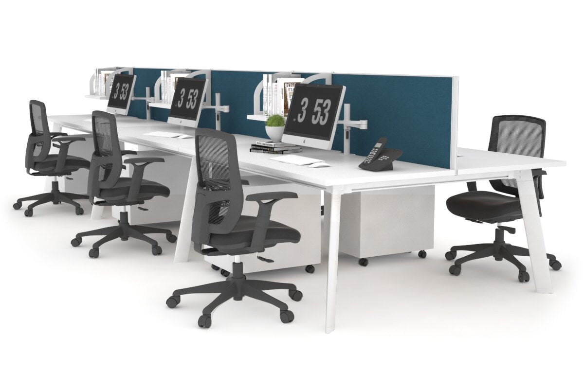 Switch - 6 Person Workstation White Frame [1600L x 700W] Jasonl white deep blue (500H x 1600W) 