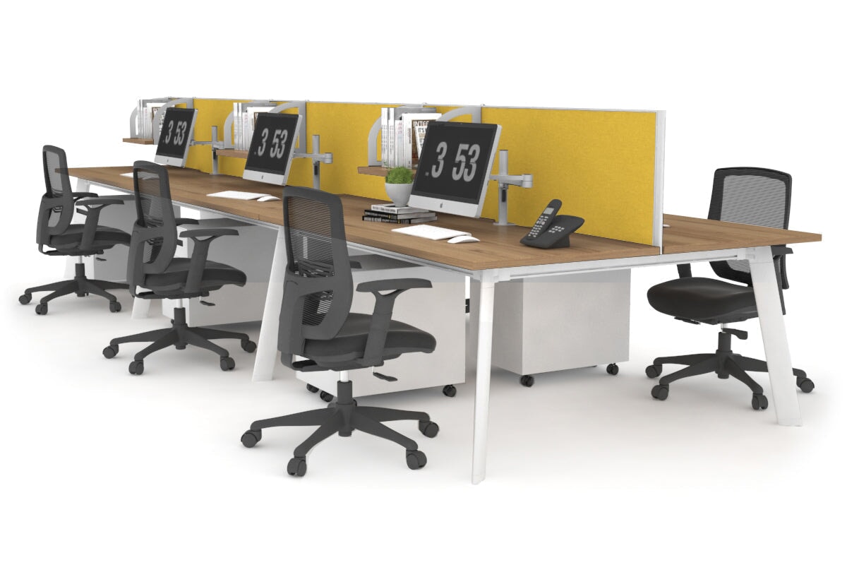 Switch - 6 Person Workstation White Frame [1600L x 700W]-salvage oak mustard yellow (500H x 1600W) 