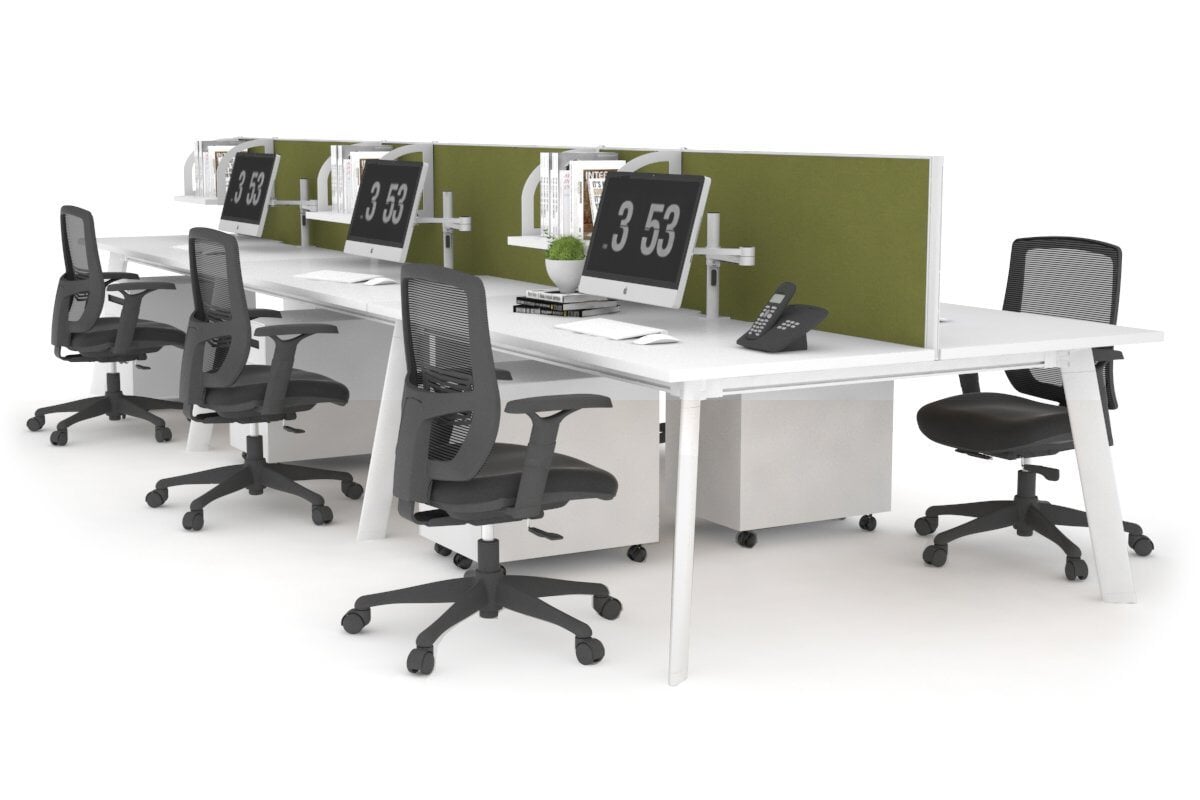 Switch - 6 Person Workstation White Frame [1600L x 700W] Jasonl white green moss (500H x 1600W) 