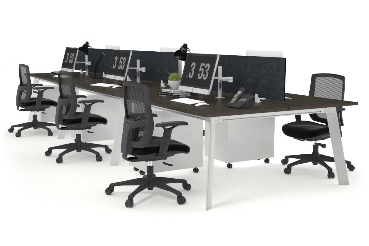 Switch - 6 Person Workstation White Frame [1600L x 700W] Jasonl dark oak grey echo perspex (400H x 1500W) 