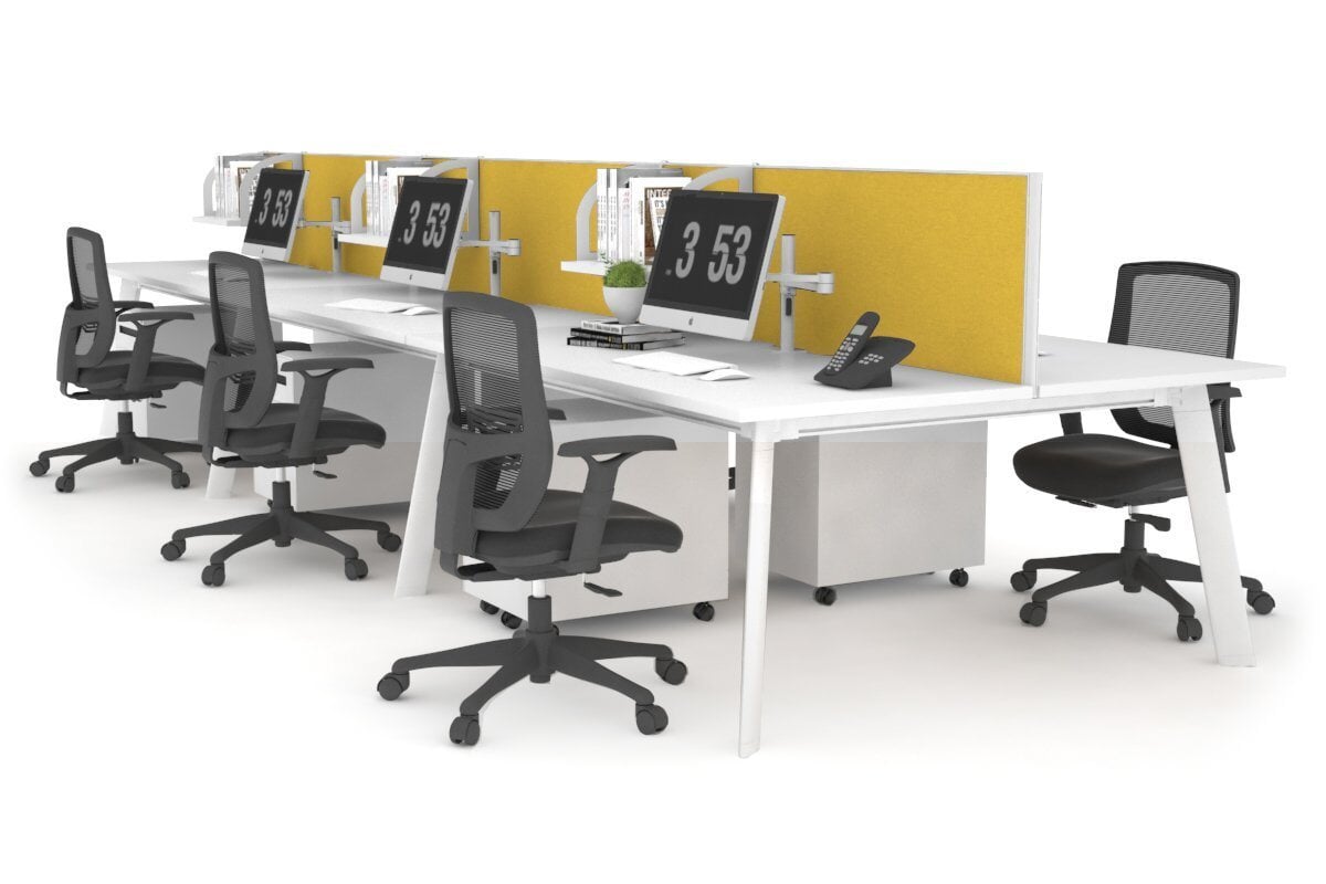 Switch - 6 Person Workstation White Frame [1600L x 700W] Jasonl white mustard yellow (500H x 1600W) 