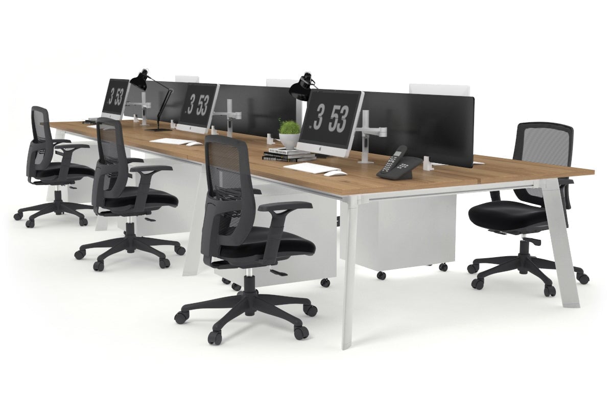 Switch - 6 Person Workstation White Frame [1600L x 700W]-salvage oak black perspex (400H x 1500W) 